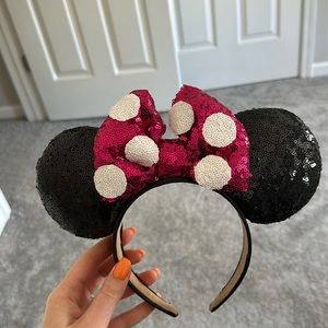Pink & White Bow Minnie Mouse Ears